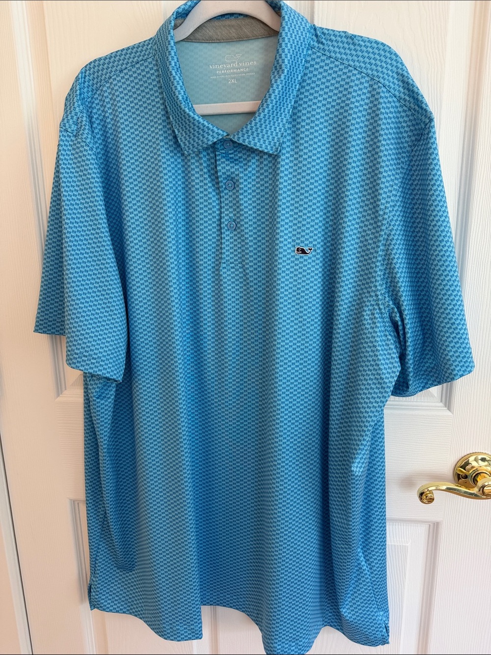 Vineyard Vines Teal-Blue Golf Pattern Performance Polo
